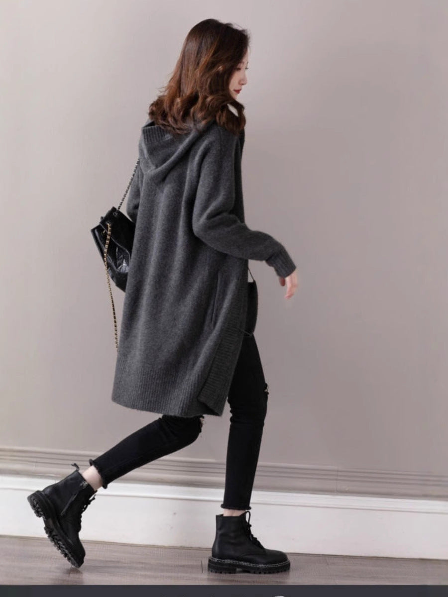 Damen Oversize Kapuzencardigan im Kaschmir‑Look mit offenem Fall und breiter Rippe Echoarchiv