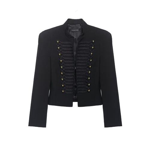 Damen Militärisch inspirierte Kurzjacke mit Stehkragen und Zierkordeln Echo Archiv