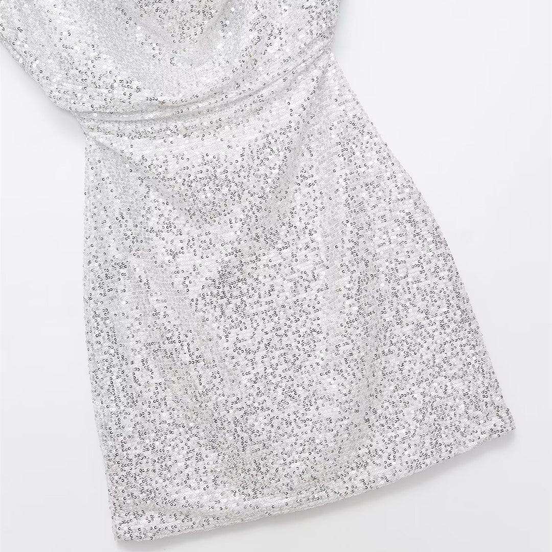 Damen kurzärmeliges Abendkleid mit schimmerndem Paillettenbesatz Echo Archiv
