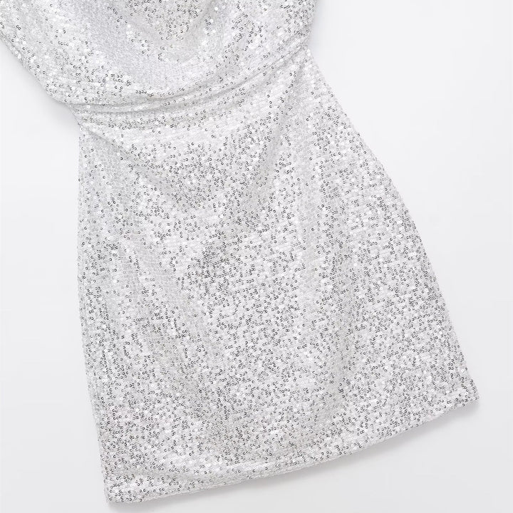 Damen kurzärmeliges Abendkleid mit schimmerndem Paillettenbesatz Echo Archiv