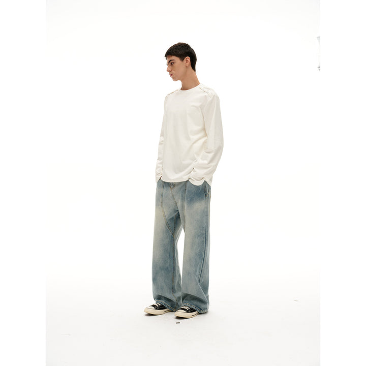 Unisex Langärmliges Oversize-T-Shirt mit Rundhals und dekorativem Schulterdetail Echoarchiv