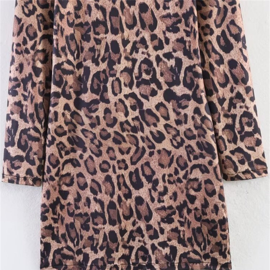 Damen Leoprint-Minikleid mit Rundhalsausschnitt, langen Ärmeln und A-Linien‑Silhouette Echo Archiv