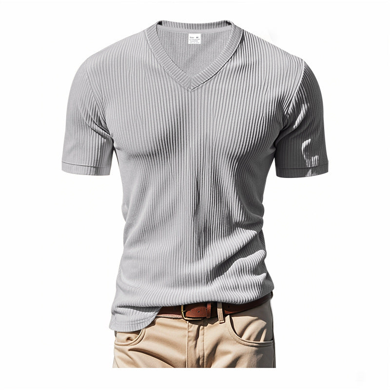 Herren modernes V-Ausschnitt T-Shirt mit strukturierter Oberfläche Echoarchiv