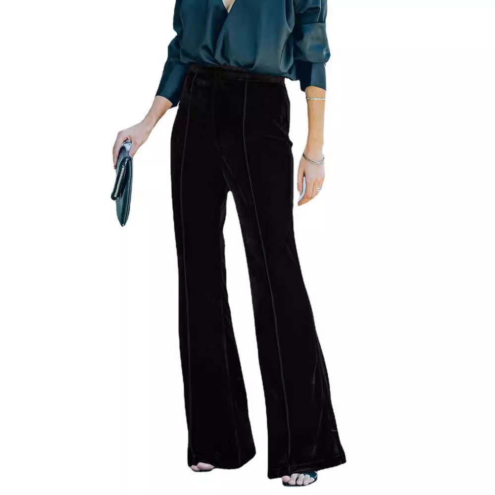 Damen High-Waist Samt Flared Weite Bein Hose Echoarchiv