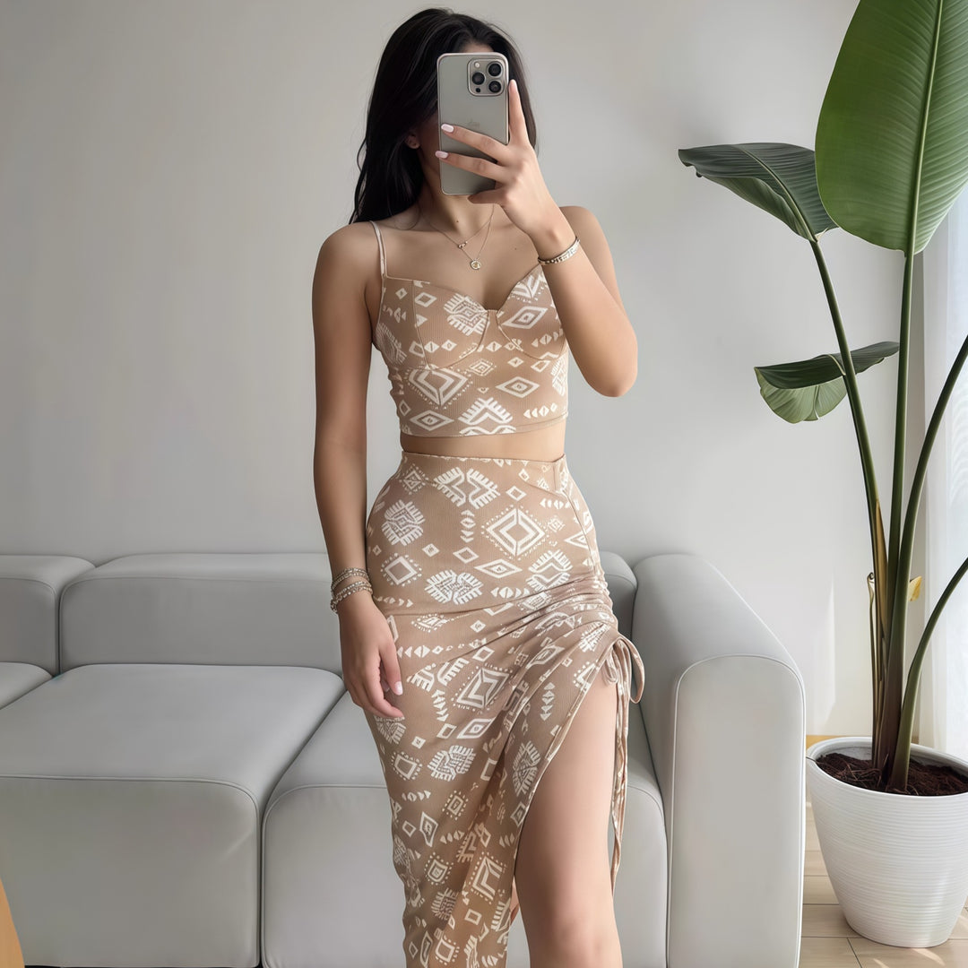 Damen Set aus Crop-Top und Knielangem Rock mit Raffungen Echo Archiv