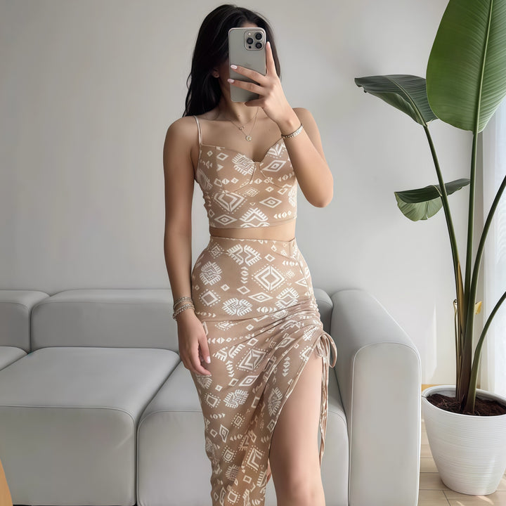 Damen Set aus Crop-Top und Knielangem Rock mit Raffungen Echo Archiv