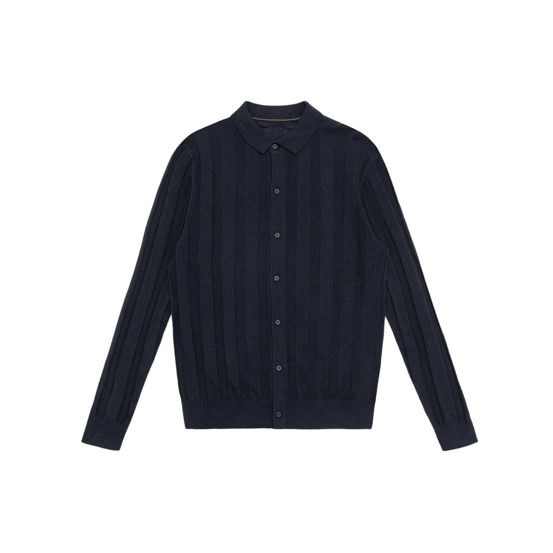 Unisex Feinstrukturierte Strick-Hemdjacke mit Polokragen und senkrechter Rippenstruktur Echoarchiv