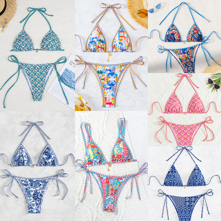 Damen Triangel-Bikini mit verspieltem Palmenmuster Echo Archiv