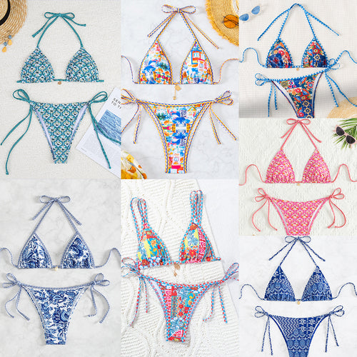 Damen Triangel-Bikini mit verspieltem Palmenmuster Echo Archiv
