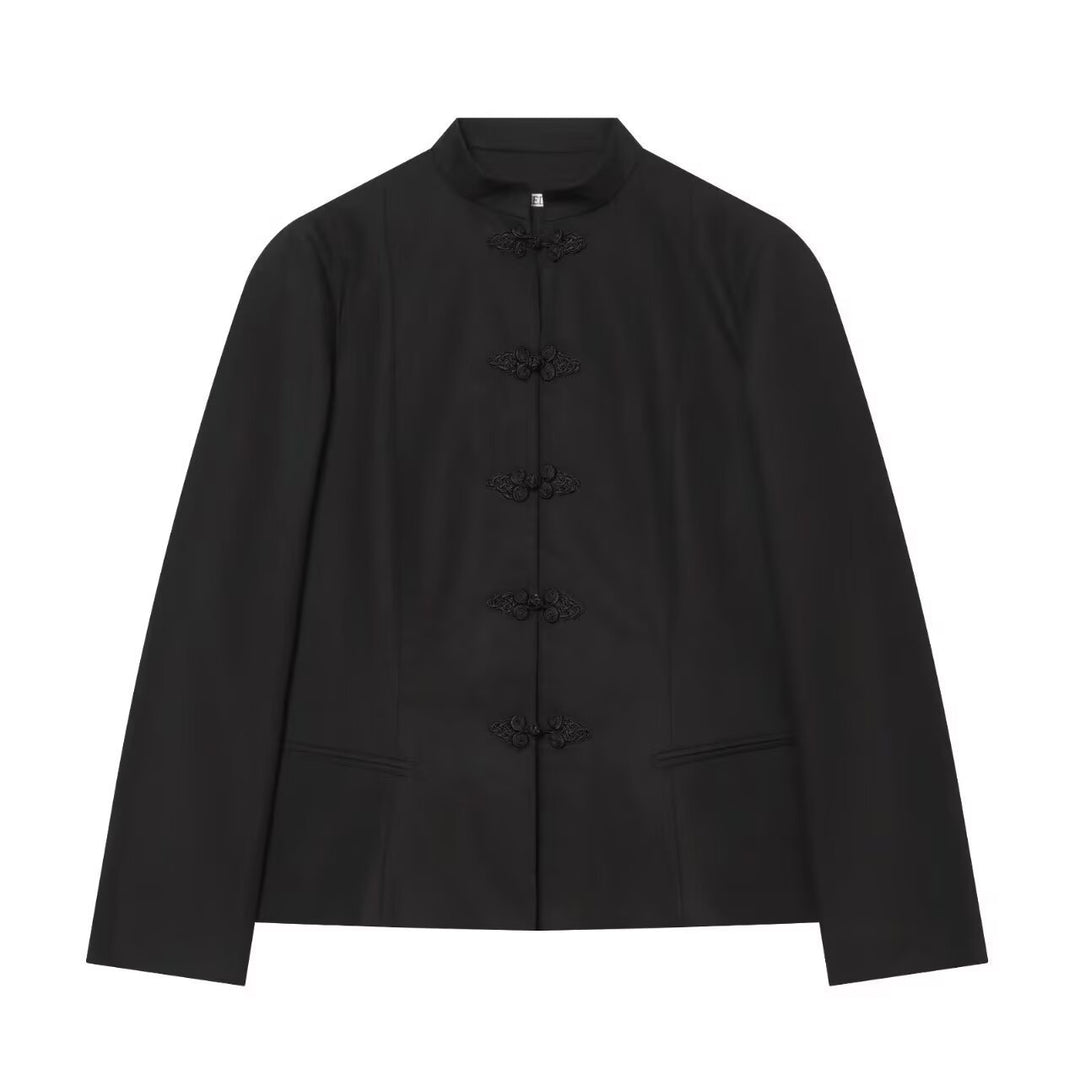 Damen Kurze taillierte Jacke mit Mandarin-Kragen und dekorativen Knotenverschlüssen Echo Archiv