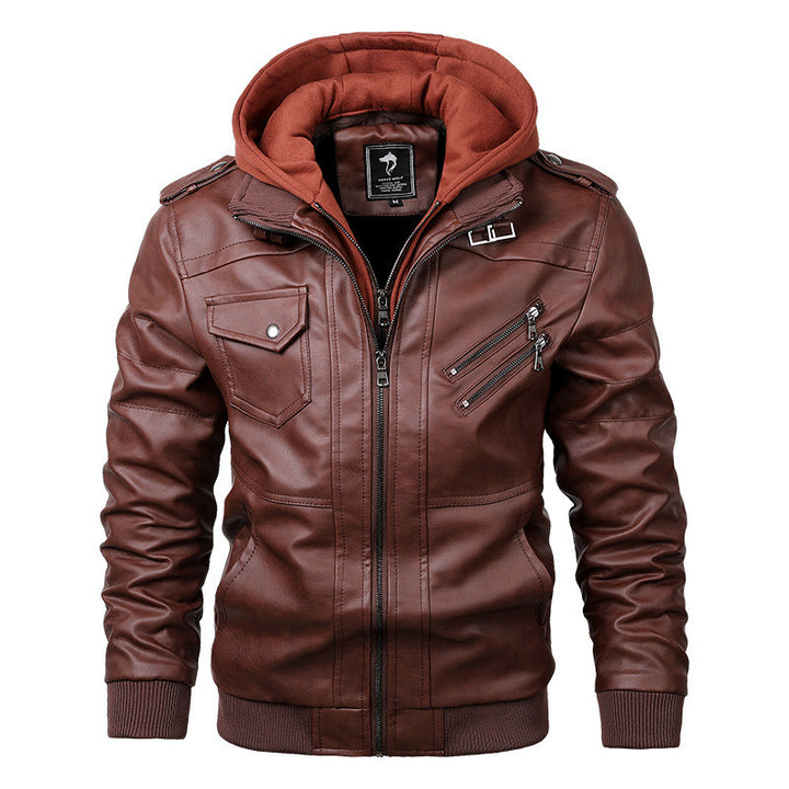 Herren Modische Kunstlederjacke mit Kapuze Echo Archiv