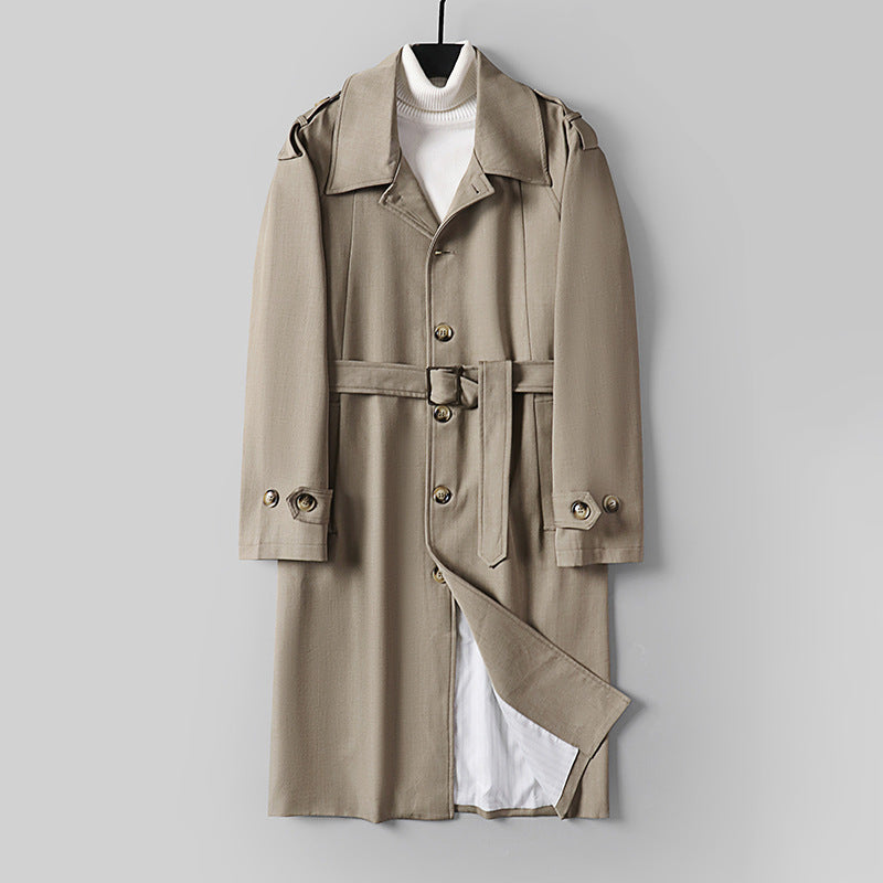 Herren Schlichter Twill-Trenchcoat mit verstellbarem Taillengürtel und Schulterpatten Echoarchiv