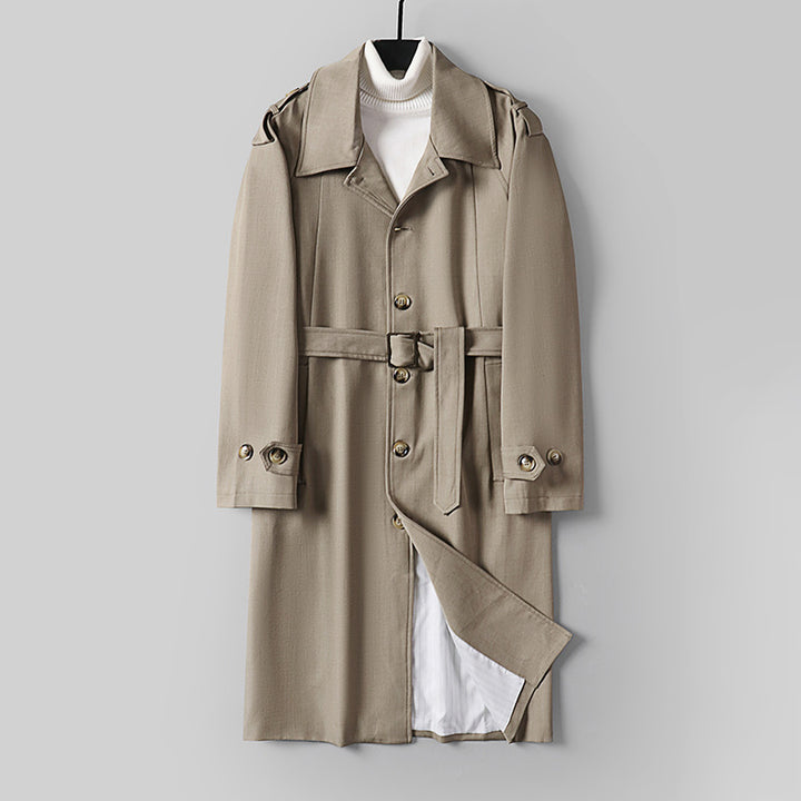 Herren Schlichter Twill-Trenchcoat mit verstellbarem Taillengürtel und Schulterpatten Echoarchiv