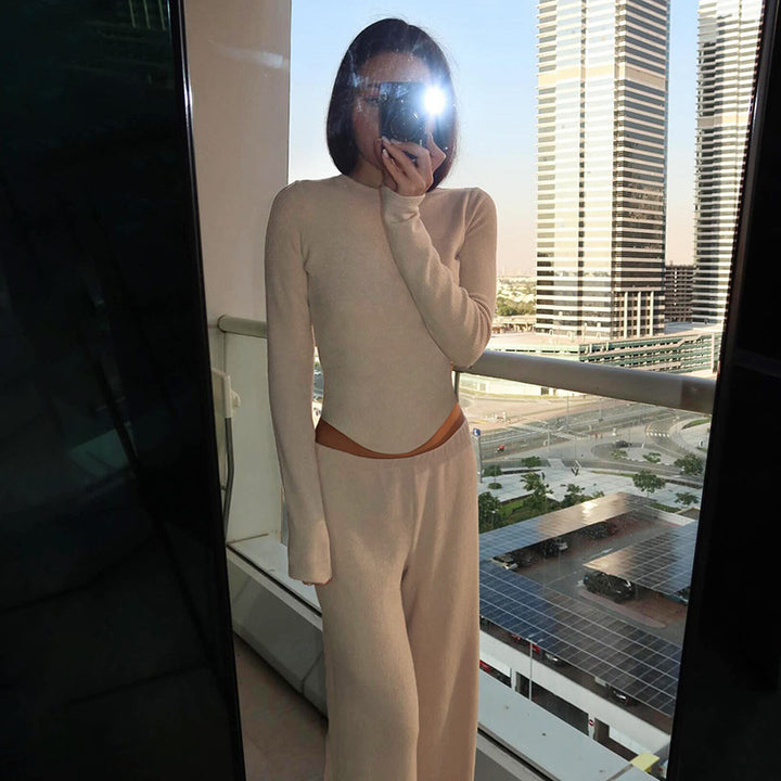 Damen nan legerer Palazzo-Loungehose mit Umschlagbund und weichem Baumwollstretch Echo Archiv