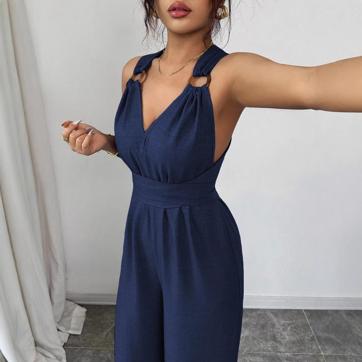 Damen Jumpsuit mit weitem Bein, tailliertem Wickelband und Ösen-Trägern Echo Archiv