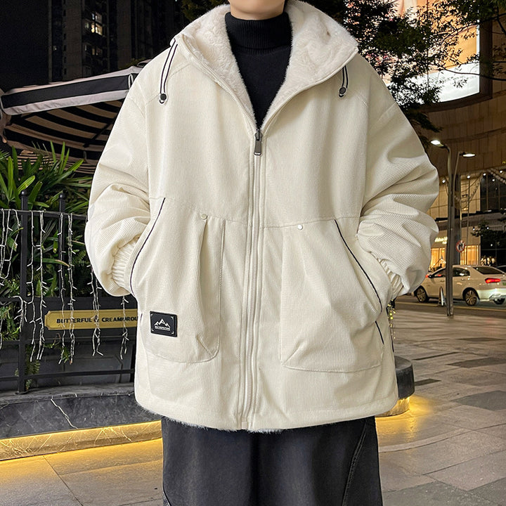 Herren Oversize Kapuzenjacke mit Teddyfutter, Zwei-Wege-Reißverschluss und Utility-Taschen Echo Archiv