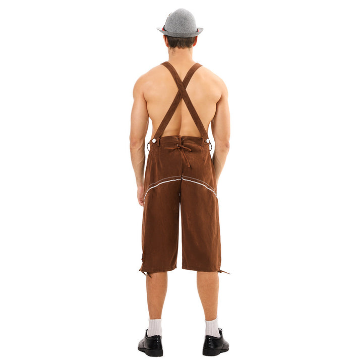 Herren nan knielange Wildlederimitat Lederhose mit detaillierter Stickerei Echo Archiv