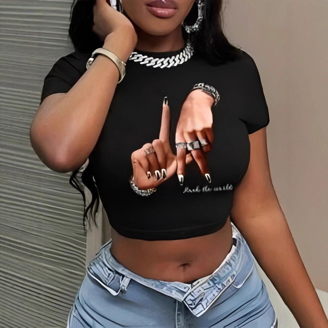 Damen Crop-Top mit künstlerischem Statement-Druck Echo Archiv