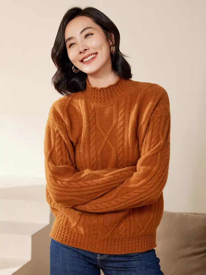 Damen Zopfstrick-Mockneckpullover mit kurzer Boxy-Silhouette Echoarchiv