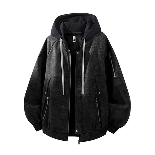 Herren Oversize-Kunstvelours-Kapuzen-Bomberjacke mit Ärmeltasche und Thermofutter Echoarchiv