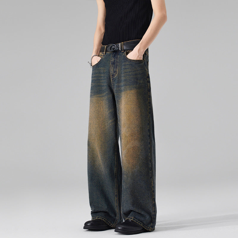 Damen Ultraweite Bodenlange Denim-Palazzohose mit skulpturaler Weite und soften Bleach-Akzenten Echo Archiv