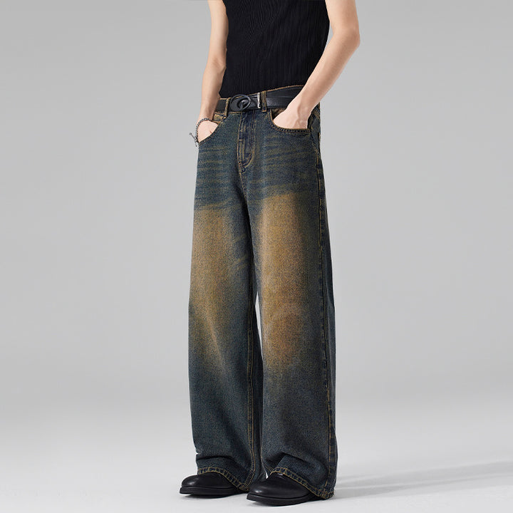 Damen Ultraweite Bodenlange Denim-Palazzohose mit skulpturaler Weite und soften Bleach-Akzenten Echo Archiv