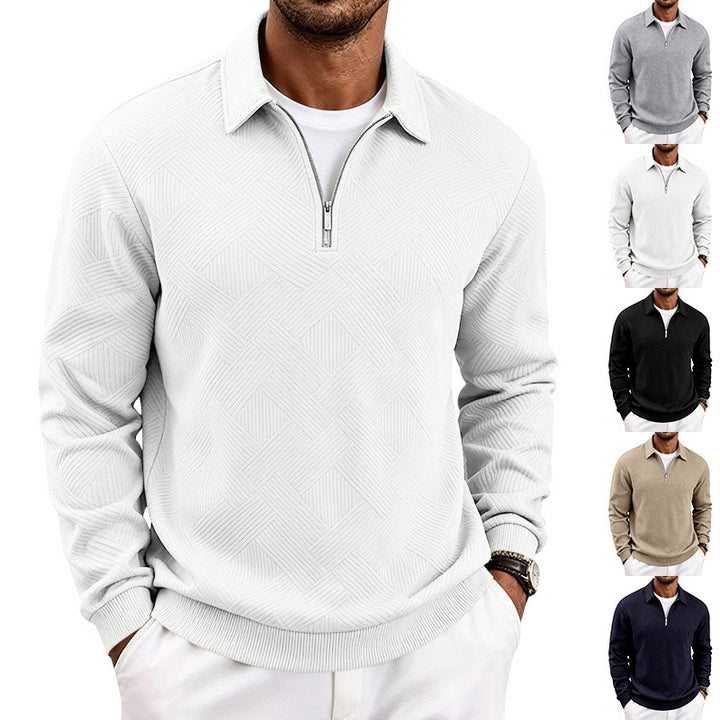 Herren Halbzip-Strickpullover mit geometrischer Struktur und Stehkragen Echoarchiv
