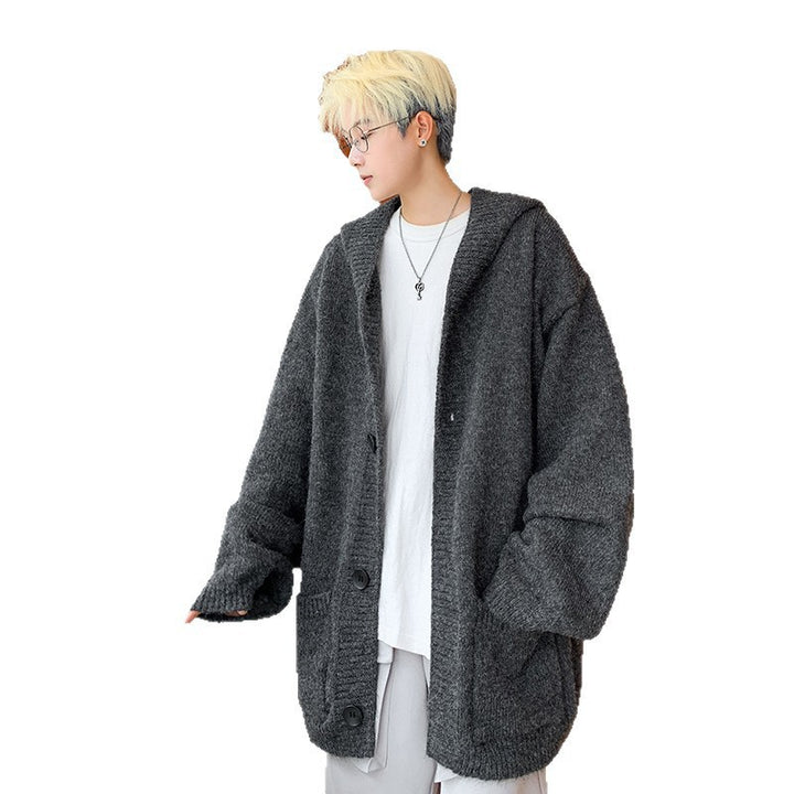 Unisex Oversized Mohair-Optik Strickcardigan mit Kapuze und großen Knöpfen – Auréline