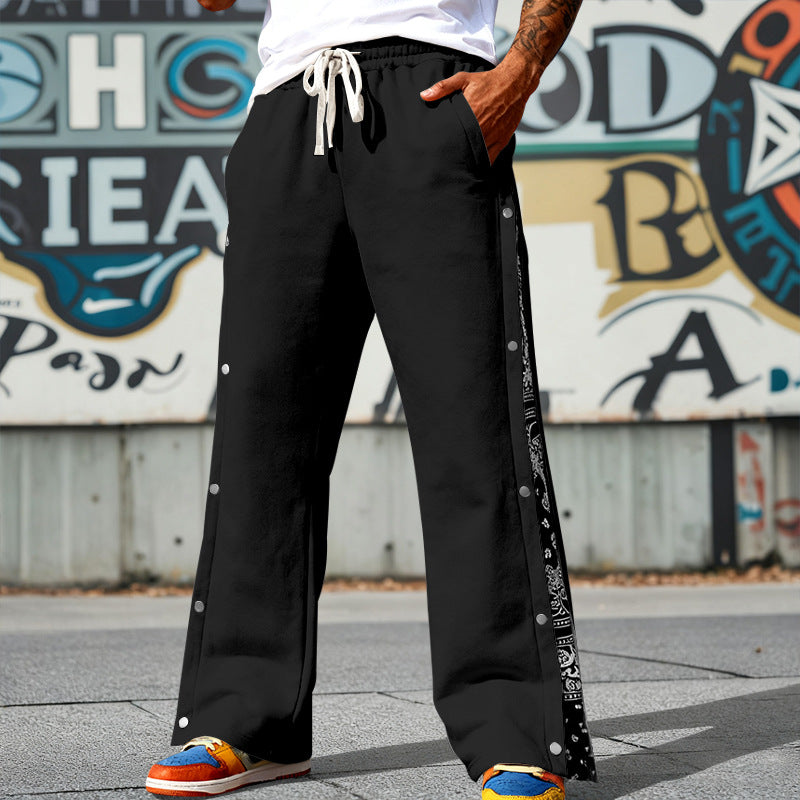 Herren nan weit geschnittene Snap-Front Jogginghose mit Paisley-Seiteneinsatz und elastischem Komfortbund Echo Archiv