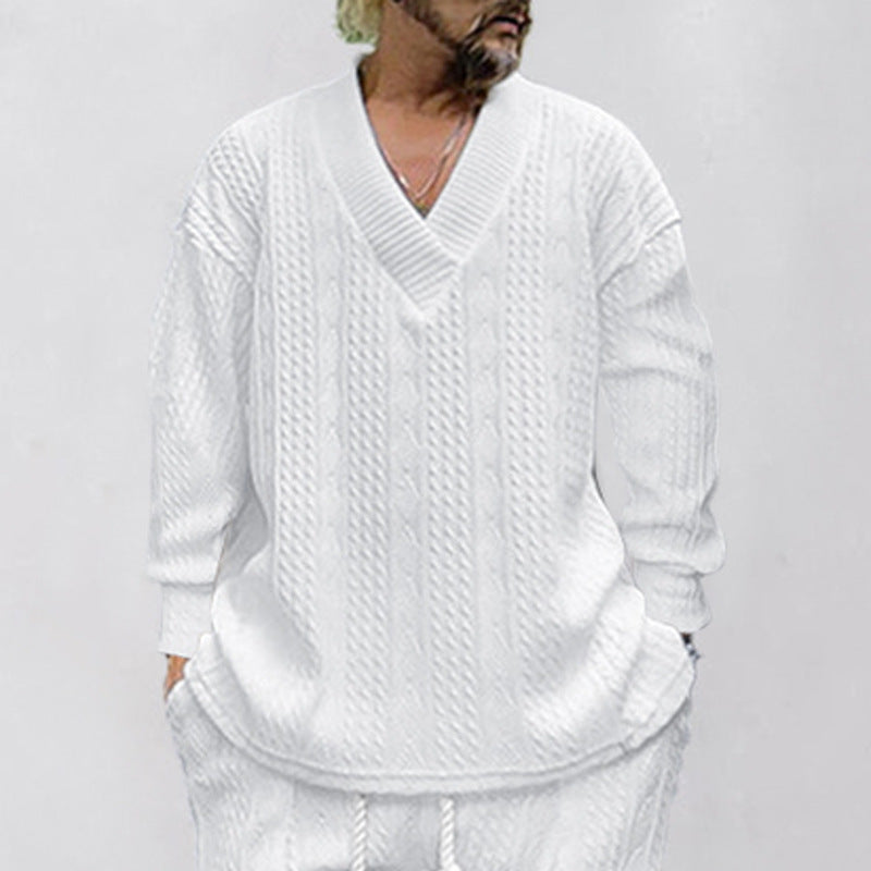 Herren lässiger Strickpullover mit V-Ausschnitt und modernem Muster Echoarchiv
