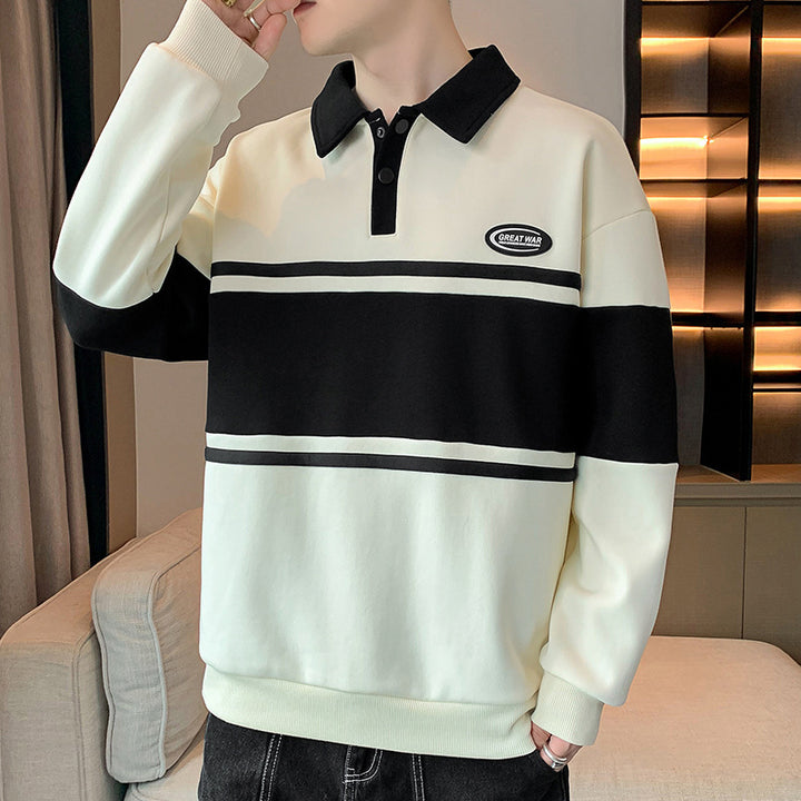 Herren modischer Sweatshirt mit klassischem Polokragen und auffälligen Streifen Echoarchiv