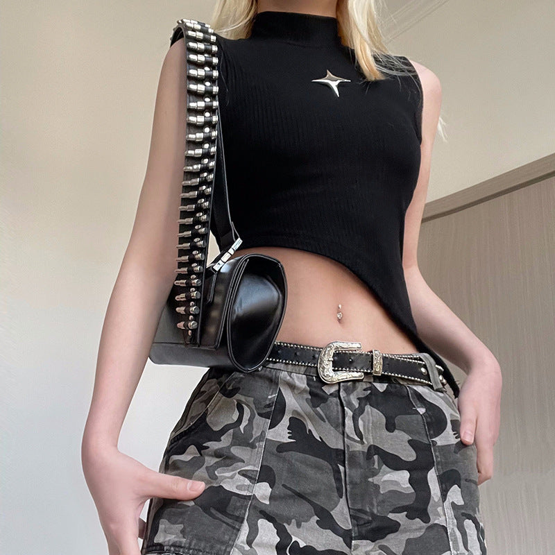Damen asymmetrisches Crop-Top mit modernem Design und dekorativen Details Echo Archiv