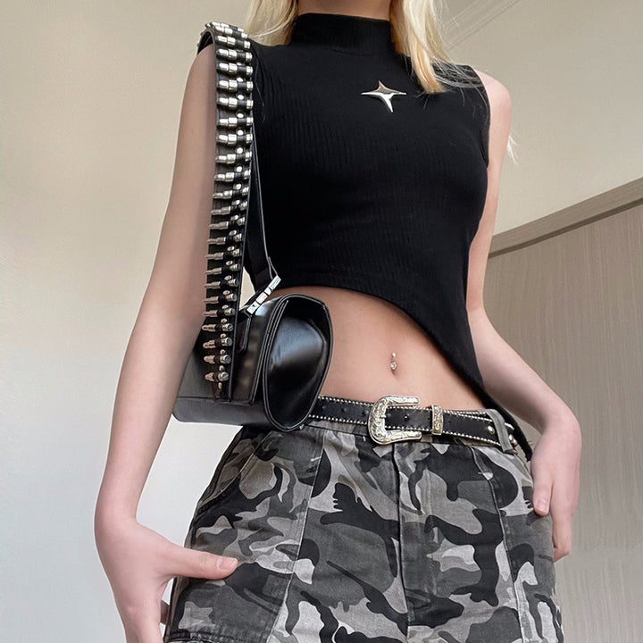Damen asymmetrisches Crop-Top mit modernem Design und dekorativen Details Echo Archiv