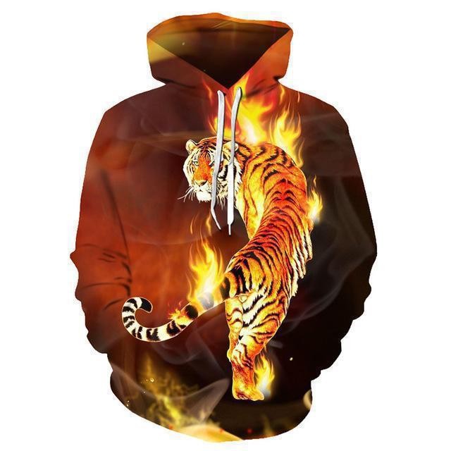 Herren Kapuzenshirt mit lebendigem Tigerdesign und feurigen Akzenten Echoarchiv