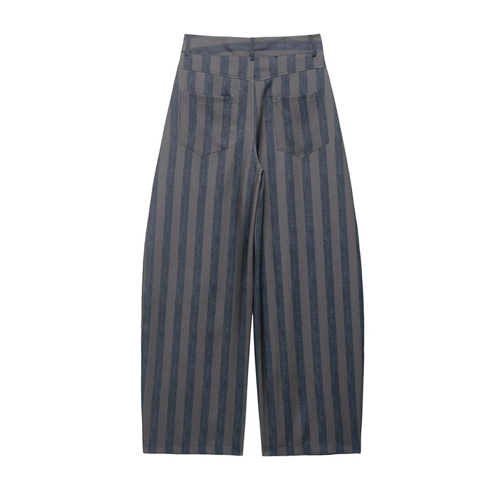 Damen Gestreifte Culotte-Hose mit hoher Taille und weitem Bein Echo Archiv