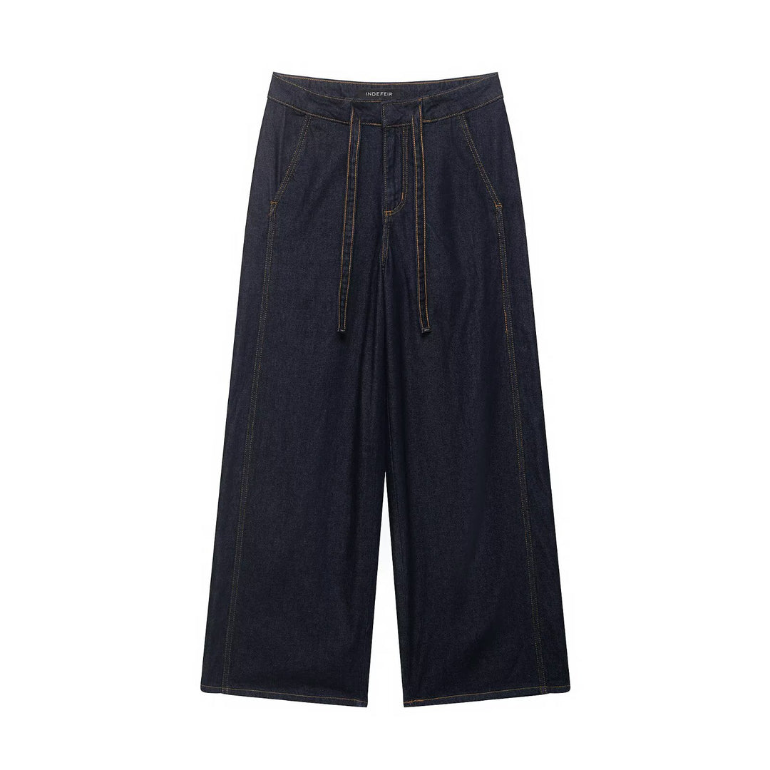 Damen Denim-Zweiteiler mit Cropped-Workerjacke und weiter High‑Waist-Hose Echo Archiv