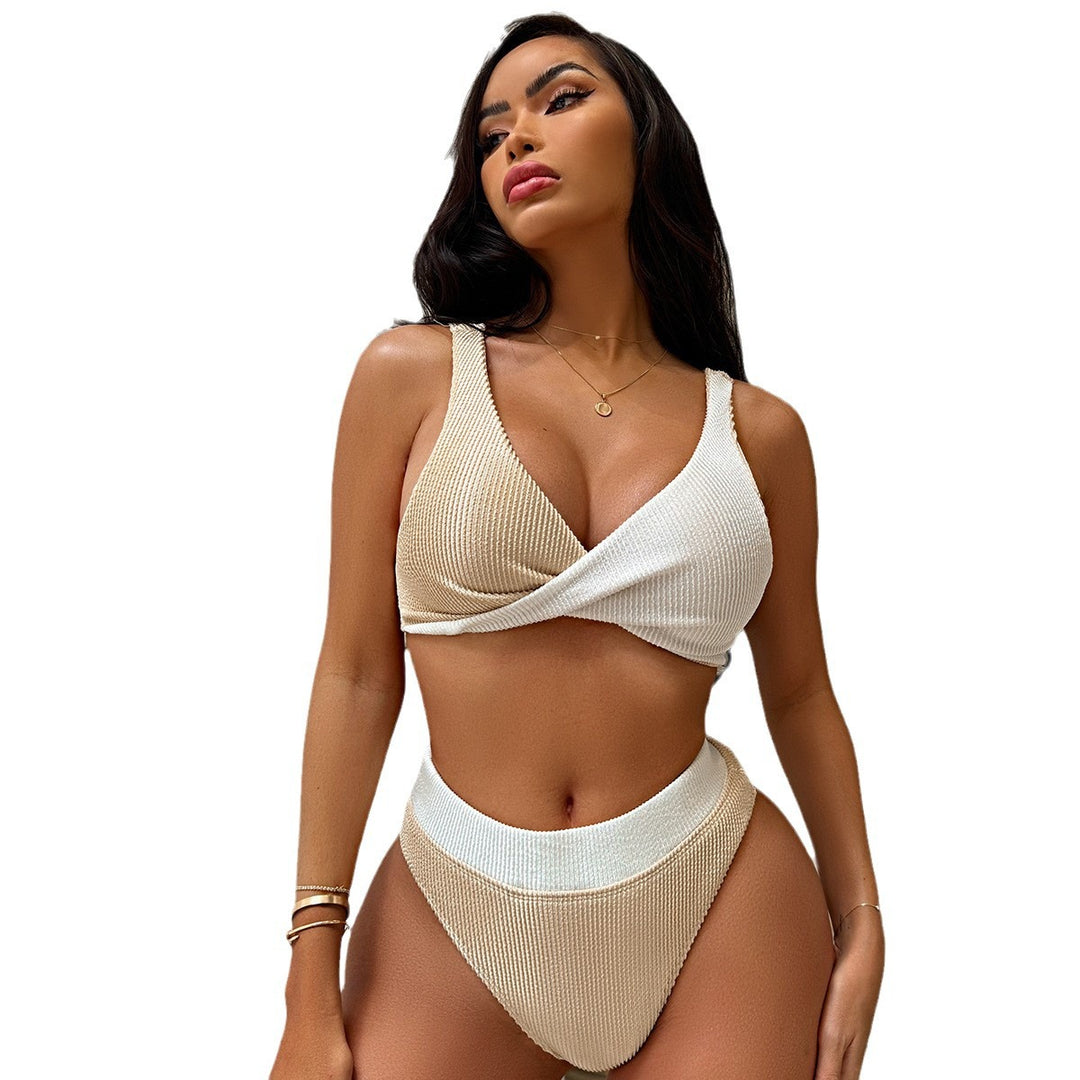 Damen Hochwertiges Ripp-Bikini-Set mit überkreuztem Oberteil Echo Archiv