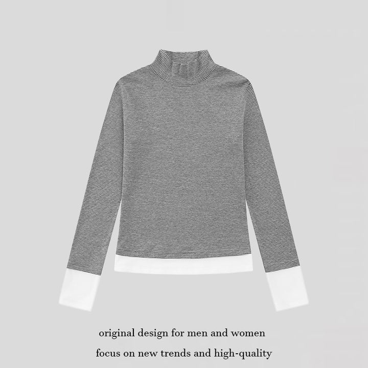 Damen Rollkragen-Langarmshirt mit Kontrastabschlüssen Echoarchiv