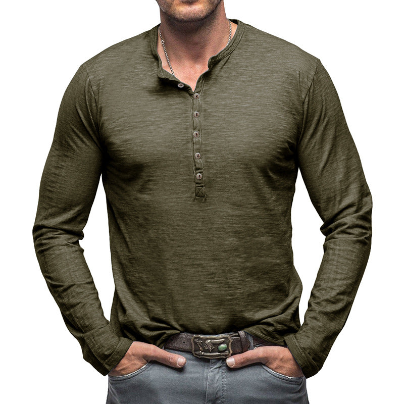 Herren Langarm-Henley-Shirt mit antikem Knopfdetail Echoarchiv