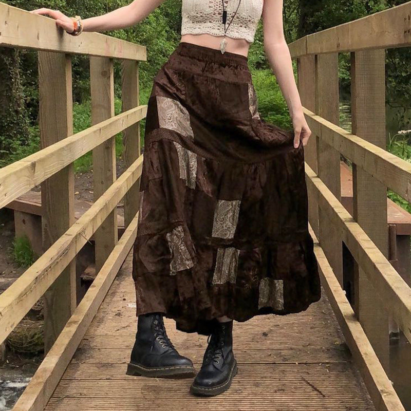 Damen Maxirock mit floralen Patchwork-Mustern und voluminösem Saum Echo Archiv