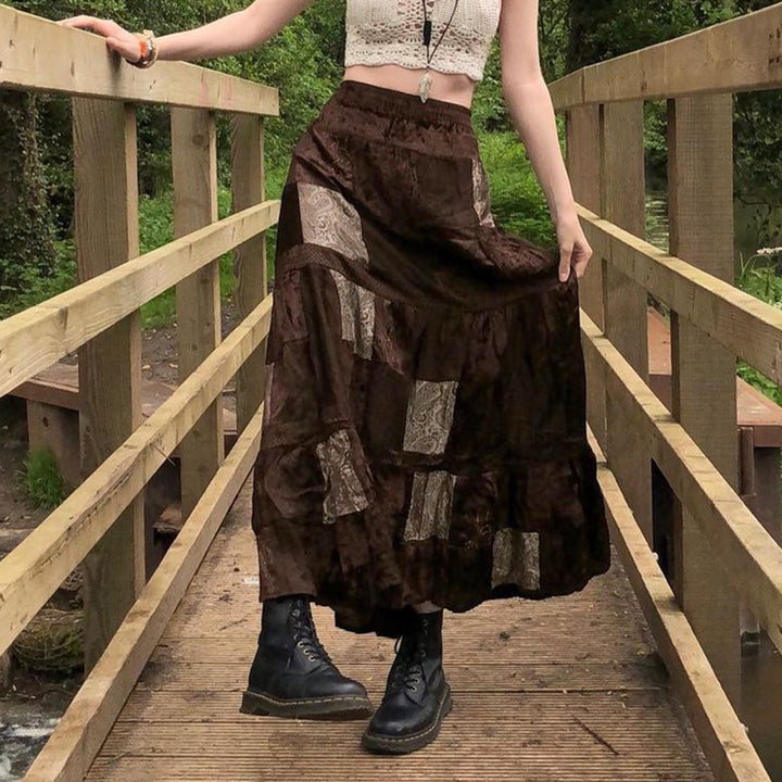 Damen Maxirock mit floralen Patchwork-Mustern und voluminösem Saum Echo Archiv