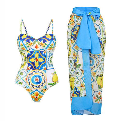 Damen Einseitiger Rüschenschwimmanzug mit floralem Muster Echo Archiv