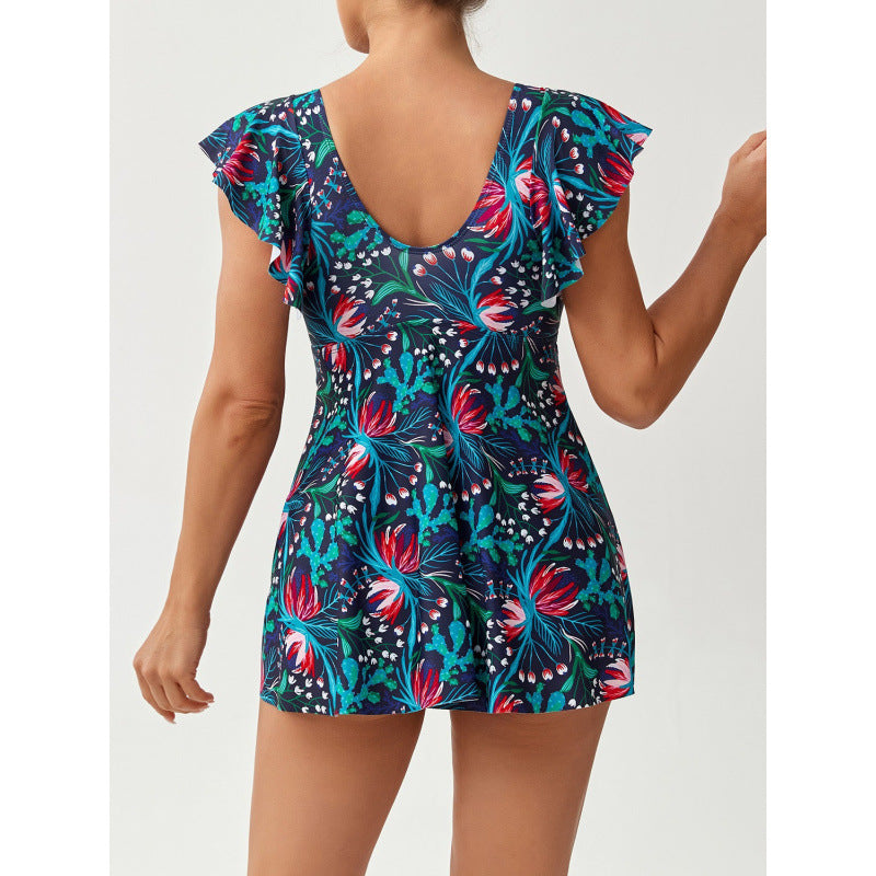 Damen Einteiler Badeanzug mit femininer Raffung und floralem Design Echo Archiv