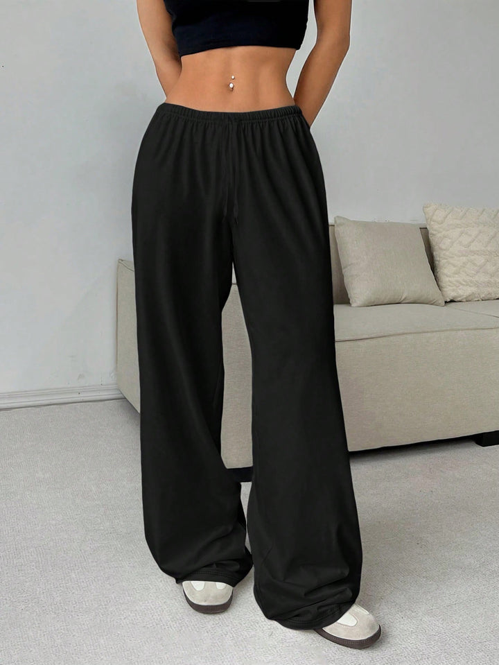 Damen weiter Highwaist Palazzo-Jogger mit elastischem Komfortbund, Kordelzug und seitlichen Eingrifftaschen – Avélisse