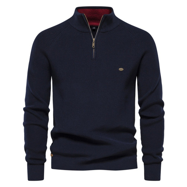 Herren Strickpullover mit halbem Reißverschluss und sportlichen Details Echoarchiv