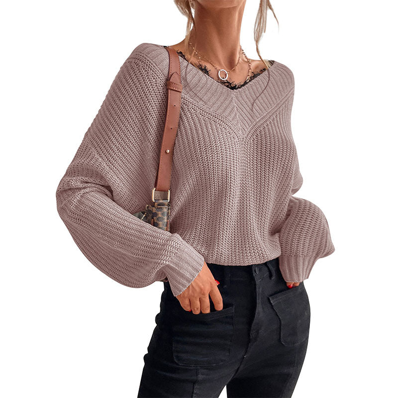 Damen Oversize V‑Ausschnitt Feinstrickpullover mit überschnittener Schulter und Rippbündchen Echoarchiv