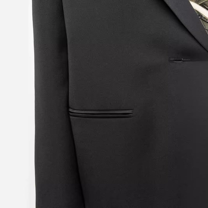 Damen Oversize Einreihiger Longblazer mit Satin-Schalkragen und cleanem Tailoring Echoarchiv