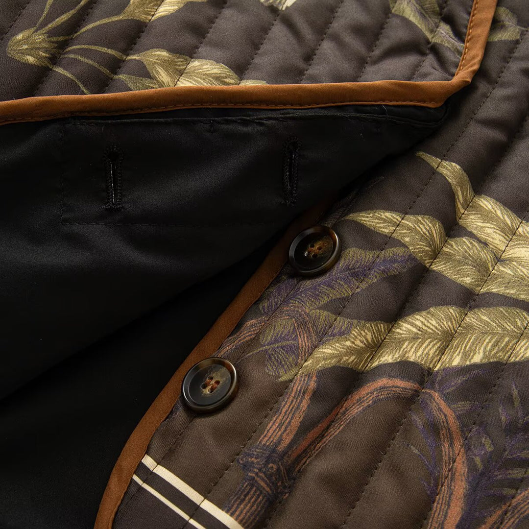 Damen Steppjacke mit botanischem Print und offenem Kimono-Schnitt Echo Archiv