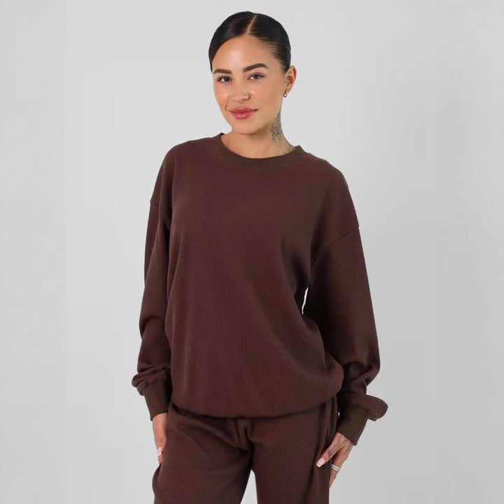 Damen Waffelstrick-Loungewear-Set mit Oversized-Sweater und Kordel-Jogginghose – Avérine