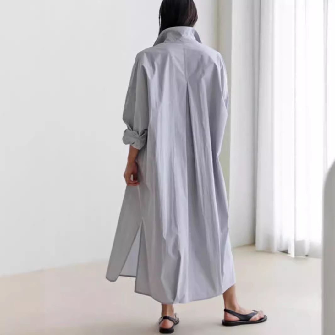 Damen Fließendes Oversize‑Hemdkleid mit Kentkragen, Kimonoärmeln und Seitenschlitzen – Valéora